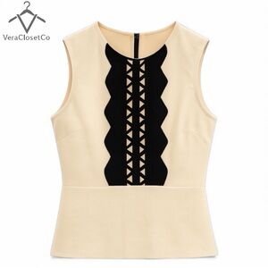 Nicole Miller Artelier Sleeveless Embroidered Top | Beige & Black | NWT | Size L